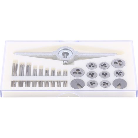 Kit de 30 tarauds, filières, clés et outils manuels pour le filetage et le taraudage.