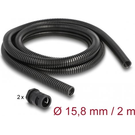Delock Funda protectora de cable de 2 m x 15,8 mm con juego de conector PG11 negro