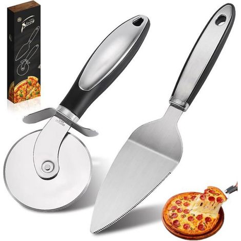 Roulette A Pizza - Pelle A Pizza - Acier Inoxydable - Poignee Antidrapante - Pour Pain Gateaux Sandwichs Gaufres - Lot De 2 (1/4)