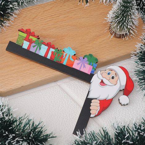 Cadre De Porte De Noël - Sculpture En Bois Pour Coin De Porte Fenêtre Mur - Décoration Festive Santa Claus Renne - 13,9 x 22,7 cm - 1 Pièce