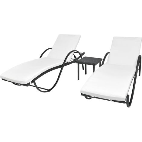 Lettini Prendisole 2 pz con Tavolo in Polyrattan Nero vidaXL (1/5)
