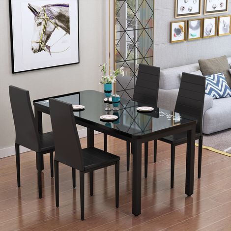Set of 2 Modern Faux Leather Armless High Back Dining Chairs (1/3)