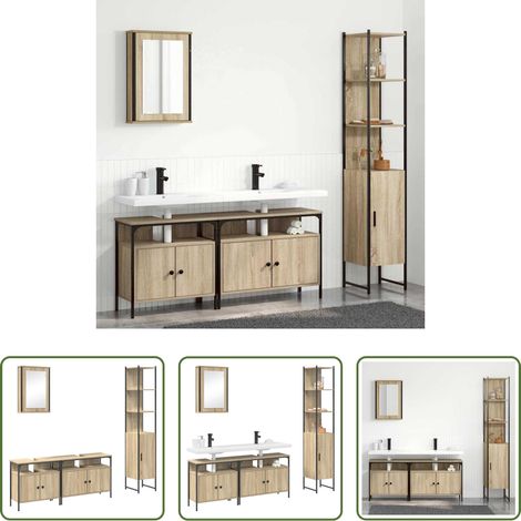 vidaXL Spiegelschrank - Badezimmermöbel-Set mit Regal 4 pcs Sonoma-Eiche Holzwerkstoff (1/5)