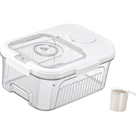 Boîte de rangement pour riz, transparente, hermétique, avec fermeture magnétique, idéale pour conserver les céréales et les aliments secs. Petite, élégante et blanche. (1/5)