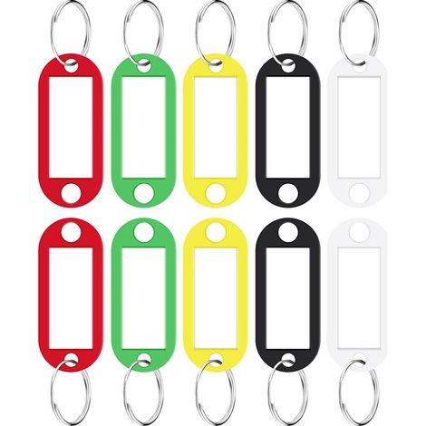 Key Tags - 10 Pieces - Plastic Labeled Key Tags with Ring - 4.5 cm x 2 cm - Assorted Colors (1/5)