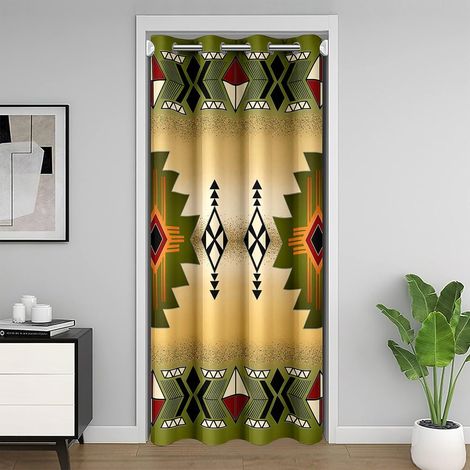 Rideau de Porte Aztec Boho Rideau Occultant 200x200 Indes de L'Ouest Rideaux Porte Enfants Adolescents Adultes Géométrie Ethnique Tribal Exotique Vert Rouge Rideaux de Placard - 106L X 203H cm (1 Pann (1/5)