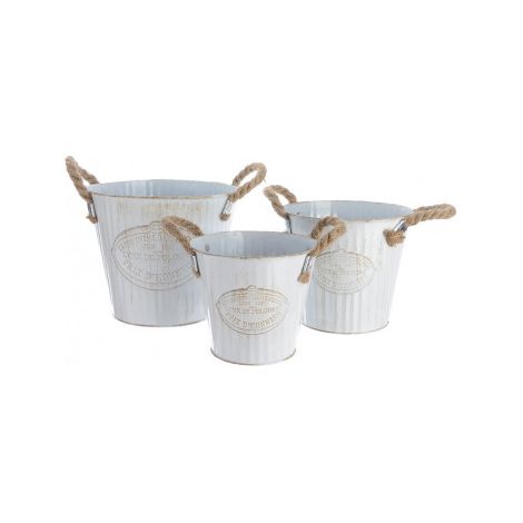 Seaux Zinc Corde Set 3 Ensemble De 3 Seaux Décoratifs En Zinc Et Corde - Decoris
