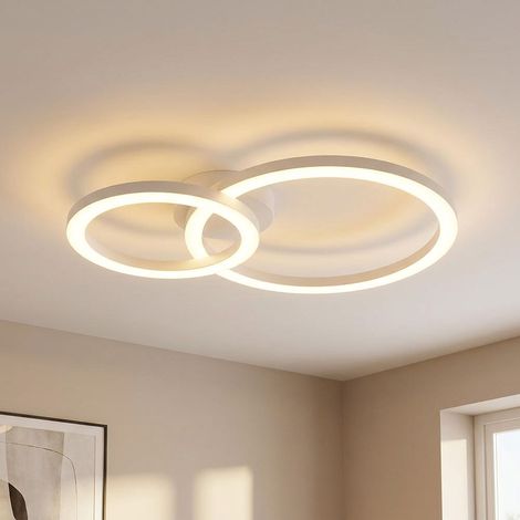 Plafoniera LED Lampada da soffitto Lampada da soggiorno Design ad anelli in metallo bianco opaco L 42 cm