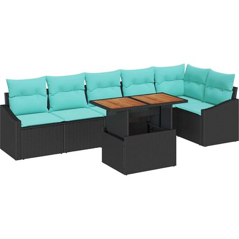 Garden Sofa Set 7 pcs 6-Seater Black and Teal vidaXL (1/5)