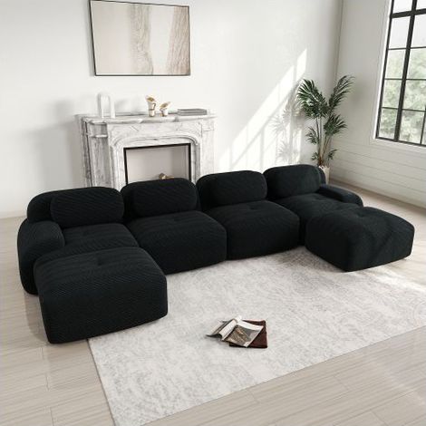 Canapé Modulable 388x178x75cm Velours Côtelé Noir - Canapé d'angle - Sans Armature, Mousse 32D, Ergonomique, Sans Montage (1/5)