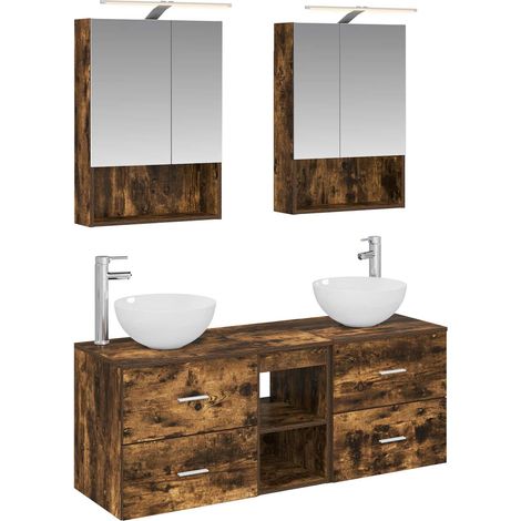 Juego de muebles de baño 5 uds. Roble Ahumado vidaXL (1/5)