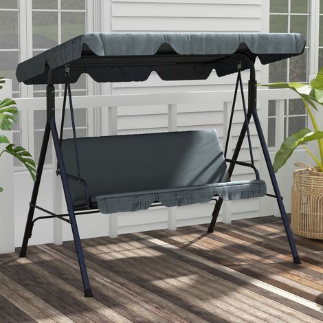 Dondolo da giardino 3 posti con tettuccio regolabile, struttura robusta in acciaio, 172x110x153 cm per giardino e terrazza - Grigio