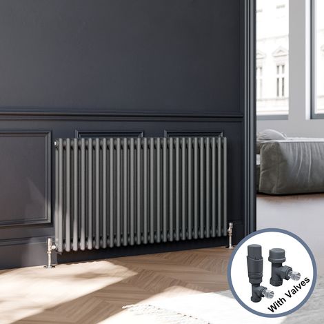 ELEGANT 600 x 1190 mm Anthracite 2 Column Radiator Traditional Panel Designer Efficient Radiator + Anthracite Thermostatic Radiator Valves (1/5)