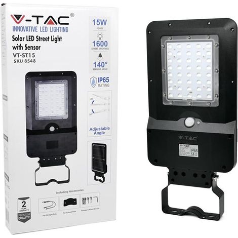 V-TAC Armatura Stradale LED SMD 15W con Pannello Solare Colore Nero Bianco Naturale IP65