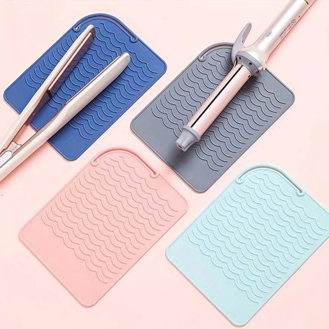 Tapis en silicone résistant à la chaleur, tapis de coiffage en silicone résistant à la chaleur, coussin isolant thermique de rangement en silicone pour fers à friser, lisseurs, fers à permanente (1/5)