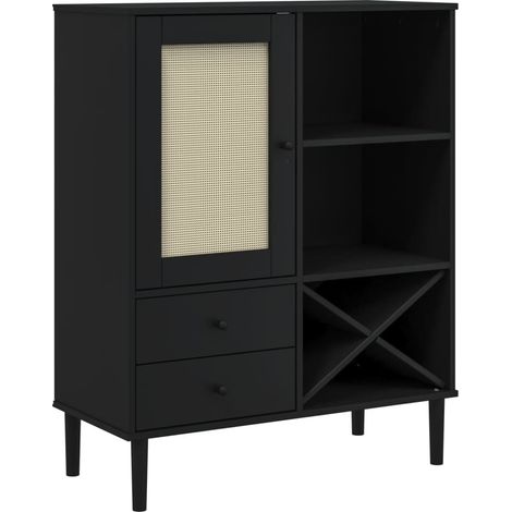 Aparador buffet cómoda mueble mueble de almacenaje organizador cocina salón salón aspecto ratán 90 x 40 x 112 cm madera maciza de pino negro 020036242