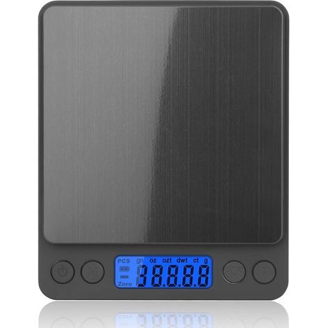 Balanza de cocina digital - Balanza de precisión - Pesaje exacto - Precisión de 0,1 gramos - Capacidad de 3 kg - Negra (1/5)