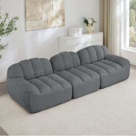 Canapé modulaire 3 places sans armature, mousse haute densité 32D, tissu gris, REDOM (1/5)