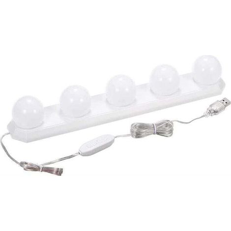 UlisemLampe LED USB à intensité variable pour miroir de salle de bain avec 5 ampoules et câble USB de 33,5 cm (1/4)