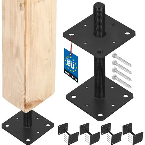 KOTARBAU® Ancoraggio regolabile in acciaio a vite per pali di gazebo e tettoie, filettatura M24, colore antracite, 160 x 252 mm, set da 4 pezzi