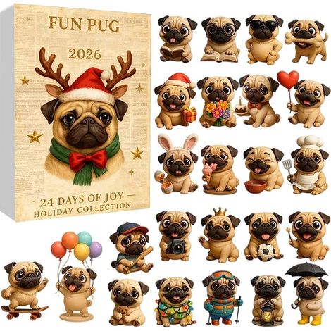 Hunde-Adventskalender Weihnachten 2026 3D-Sammelfiguren Mops (1/5)