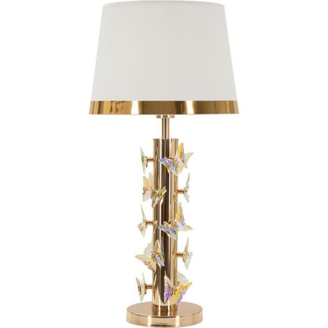 Lampada da Tavolo Gold Butterfly Glam - Base Oro, Paralume Bianco e Farfalle Decorative - Ø 35x74 cm