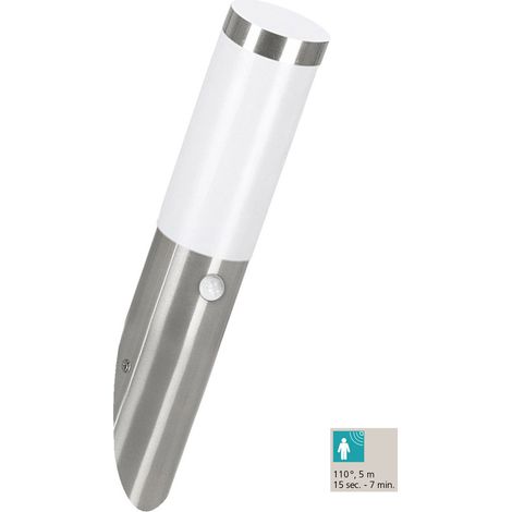 Eglo Lampada da parete per esterni Helsinki, luce da esterni con sensore di movimento e con sensore in acciaio zincato inossidabile e plastica, argento, bianco, E27, IP44 (1/5)