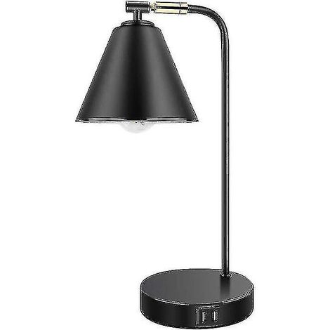 Lampe de chevet industrielle avec ampoule E26, double port USB, commande tactile. (1/4)