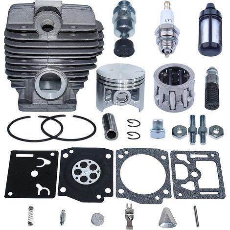 Kit piston-cylindre 50mm, piston 12mm pour Stihl MS440 044 044C Tronçonneuse, Écrou et pièce de remplacement pour guide avec kit de réparation RB-31, Remplace 1128 020 1227 (1/5)