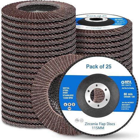 Disques à lamelles 115mm, 25 Pack pour meuleuse d'angle Disque de ponçage 40 60 80 120 240 Grit en zircone pour le polissage des joints de soudure en oxyde d'aluminium (1/5)