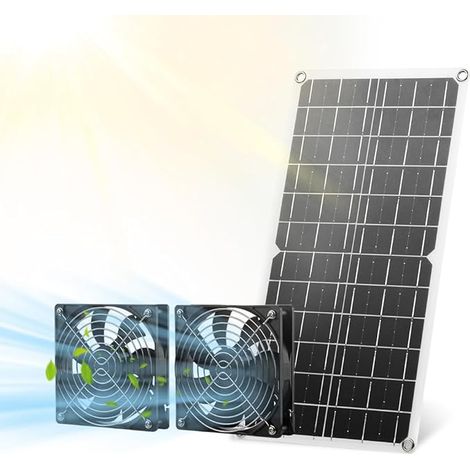 Ventilateur solaire 15 W panneau solaire résistant aux intempéries avec ventilateur CC pour petits poulaillers serres hangars maisons pour animaux domestiques fenêtres d'échappement (1/3)