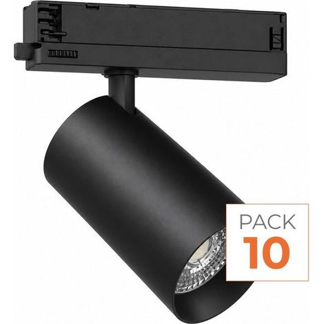 Pack de 10 - Spot LED sur Rail COB Triphasé 40W 36° Noir - Garantie 5 ans - Blanc Chaud 2300K - 3500K - SILAMP (1/2)