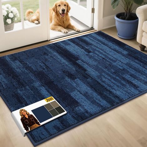 Indoor Dirt Trapper Mat, 80 x 120 cm, Non-Slip Door Mat, Machine Washable, Waterproof Door Mat, Entrance, Entrance Door and Hallway, Blue (1/5)