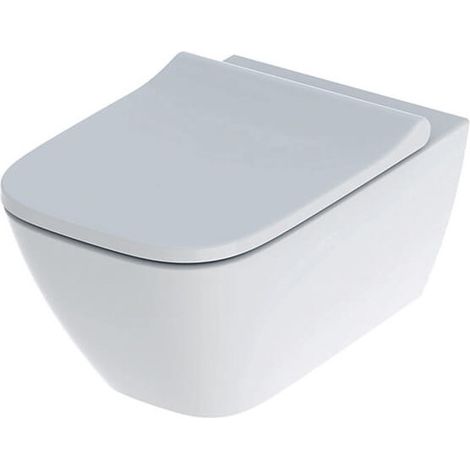 WC à fond creux Geberit SMYLE Square Rimfree fermé. Forme avec siège de toilette blanc