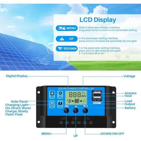 Régulateur Solaire PWM 30A 12V/24V, Contrôleur Charge Batterie LCD USB, Pour Batteries Plomb-Acide (1/4)