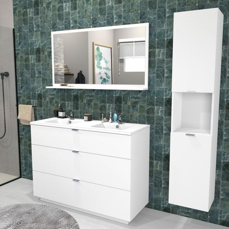 Waschtisch MARBELLA 120 cm + Waschbecken + Spiegel + Säule / Weiss/ (1/5)