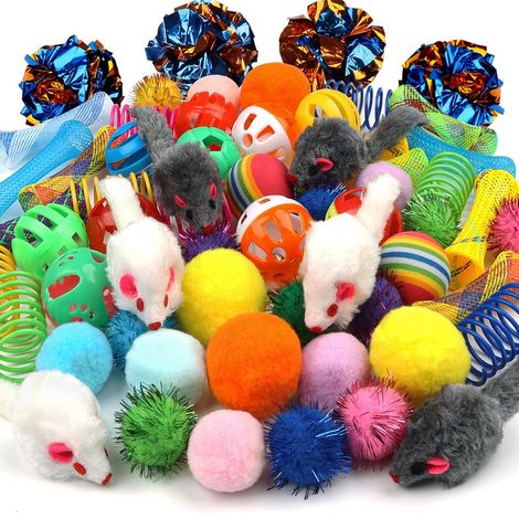 Jouet Balles pour Chat, 60 Pièces Jouets pour Chats, Chat Balles en Peluche Balle Jouet Doux Chaton Pompoms, Balle élastique, Peluches Souris Jouets Chat (1/5)