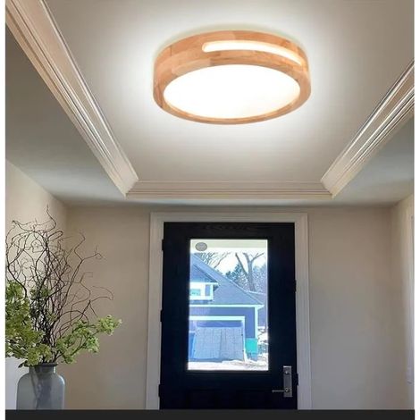 Plafonnier Moderne LED,Lustre Plafonnier en Bois Rond Industrielle Plafonnier Blanc Froid pour Salon Chambre,4500K (1/4)