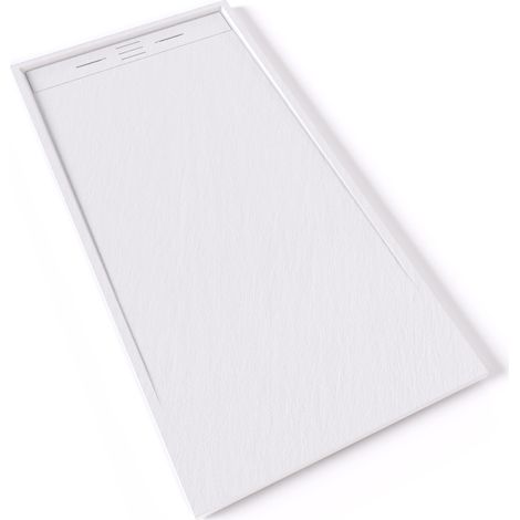 HIEMAL Receveur de douche 90 x 180 cm résine Blanc aspect ardoise + bonde incluse - Salle de bain