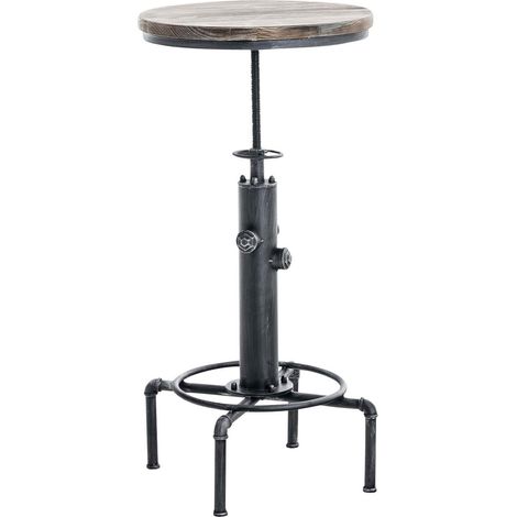 Table haute industrielle réglable en hauteur avec plateau rond en bois et structure en métal argenté 100009192 (1/5)