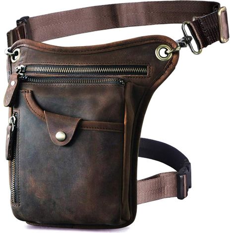 Sac De Cuisse Moto - 1 Pièce - Cuir Véritable - Rangement Compact - Pour Conduite Et Loisir - Marron Foncé (1/5)