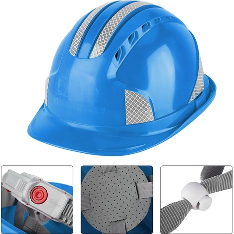 Casque de chantier ventilé en ABS avec bandes réfléchissantes (bleu)