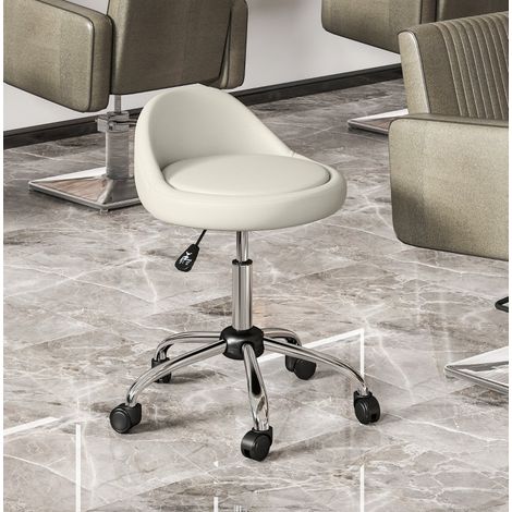 Silla giratoria regulable con ruedas y cuero blanco OKMYHOME (1/4)