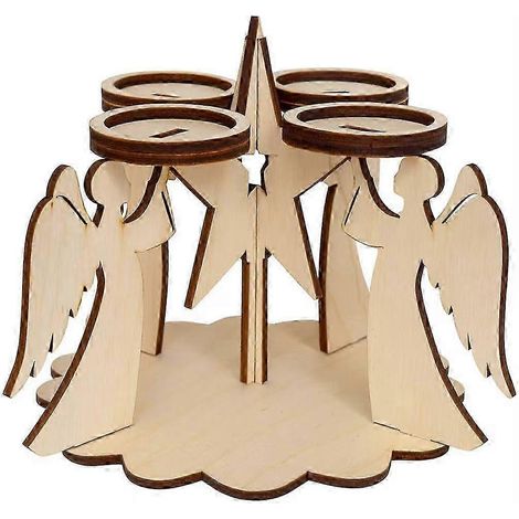 Porte-bougies de Noël, centre de table festif, décorations de table rustiques en bois naturel en forme d'étoile et d'ange, présentoir pour bougies chauffe-plat. (1/5)