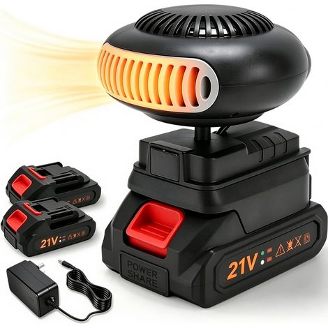 Chauffage portable sans fil sur batterie pour voiture, bureau et intérieur, chauffage d’appoint rechargeable, 15 cellules, 2 batteries
