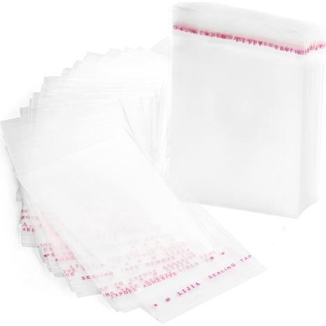 Lot de 200 sachets cellophane,fermeture adhésive,plastique transparent OPP,8x12 cm,pour bonbons et artisanat (1/5)