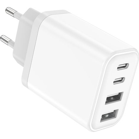 Chargeur Rapide USB-C 40W, Adaptateur Mural 4 Ports Multi-Prises, Compatible avec 17/16/15/14/13/12/11 Pro Max, SE 2020, XS, XR, X, 8 et iPad