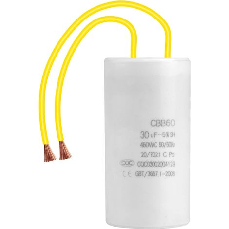 CBB60 450V 30uf Condensateur de Démarrage, 50/60HZ Cylindrique Suppression Condensateurs Démarrages Fonctionnement Microfarad avec Fils M8 pour Climatiseur Moteur électrique sèche Linge Pompe Piscine (1/5)