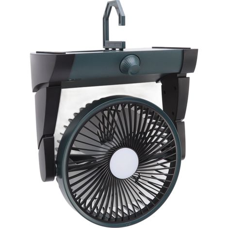 Ventilateur de bureau USB compact, 2 vitesses, LED, silencieux, batterie 5000 mAh rechargeable, portable, pour la maison, le bureau, le camping et les activités de plein air (vert foncé). (1/5)