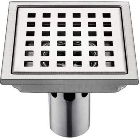 Siphon de sol carré INOX en acier inoxydable, 15 cm x 15 cm, avec filtre, désodorisant et anti-refoulement.